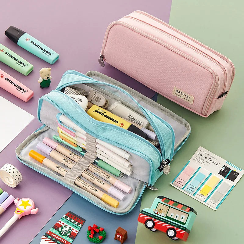 Large Capacity Pencil Case – Double-Sided Zippered Storage Bag