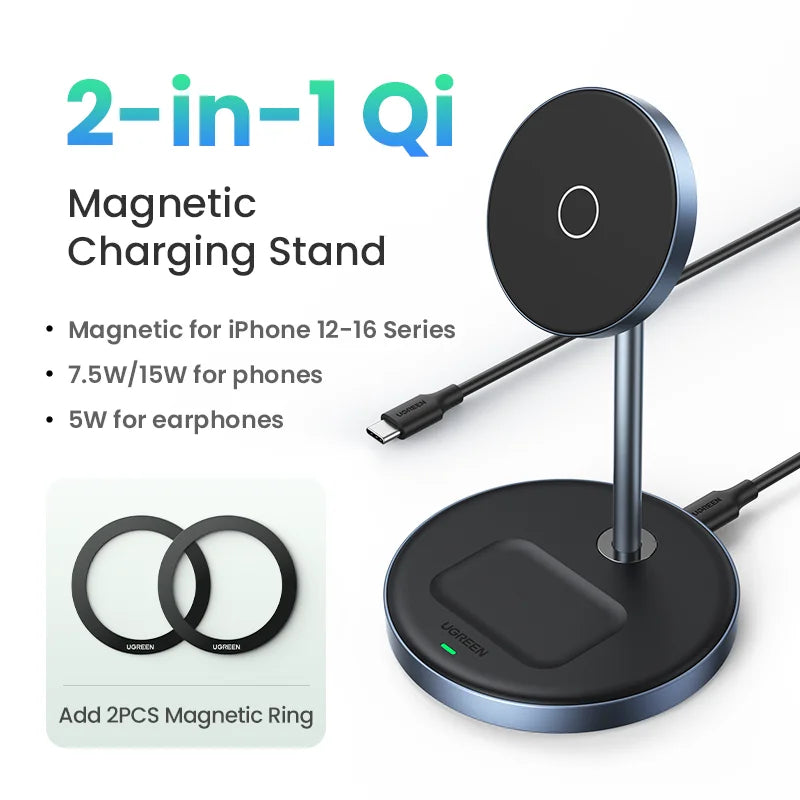 UGREEN 2-in-1 Magnetic Wireless Charger Stand – 7.5W for iPhone & AirPods