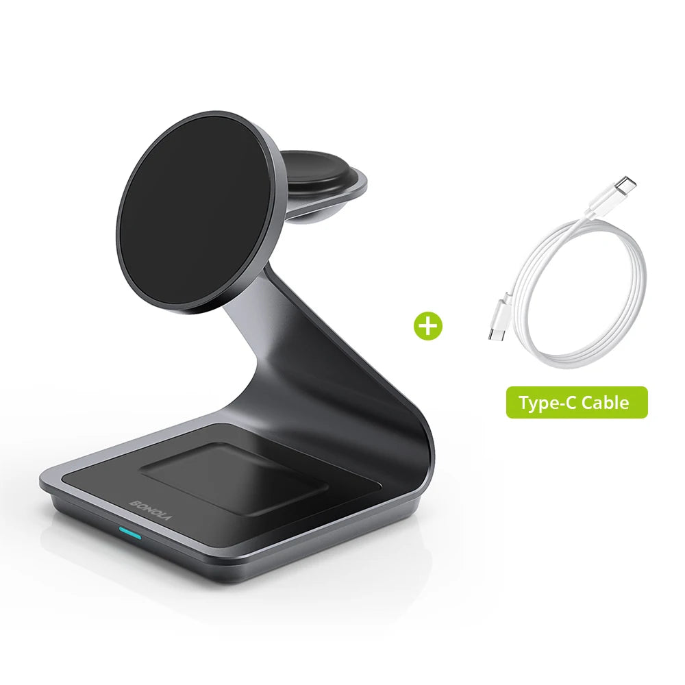 Bonola 3-in-1 Magnetic Wireless Charger for iPhone, AirPods & Apple Watch
