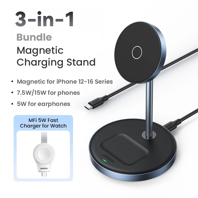 UGREEN 2-in-1 Magnetic Wireless Charger Stand – 7.5W for iPhone & AirPods