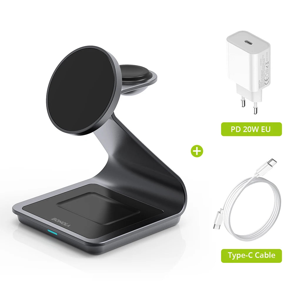 Bonola 3-in-1 Magnetic Wireless Charger for iPhone, AirPods & Apple Watch