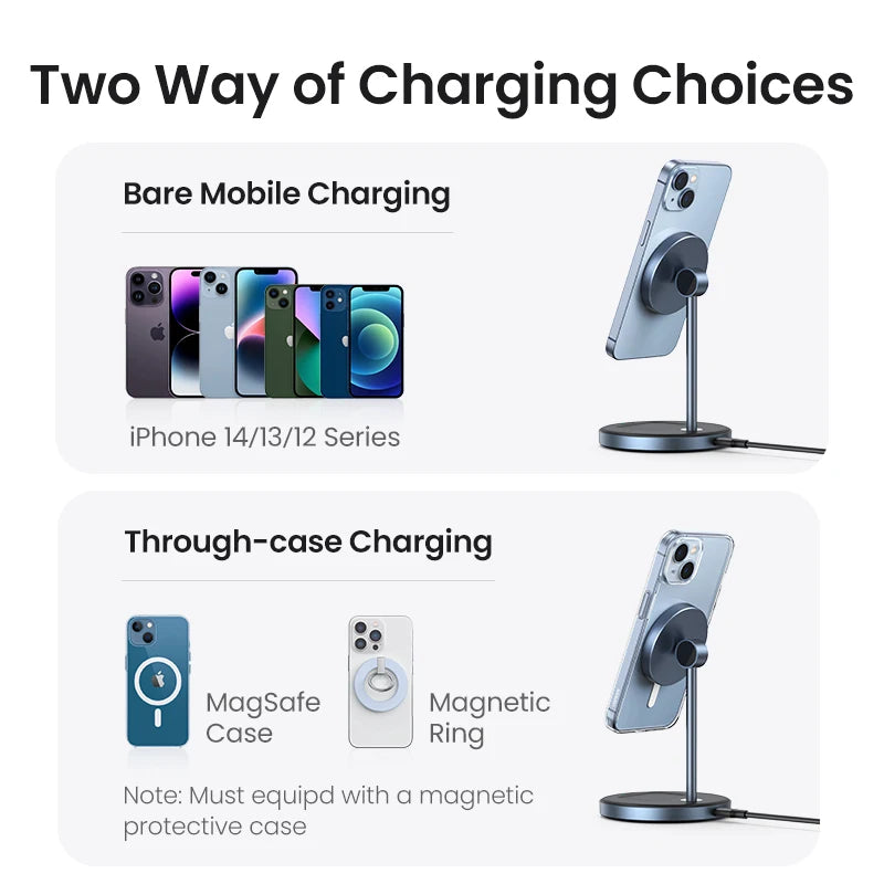 UGREEN 2-in-1 Magnetic Wireless Charger Stand – 7.5W for iPhone & AirPods