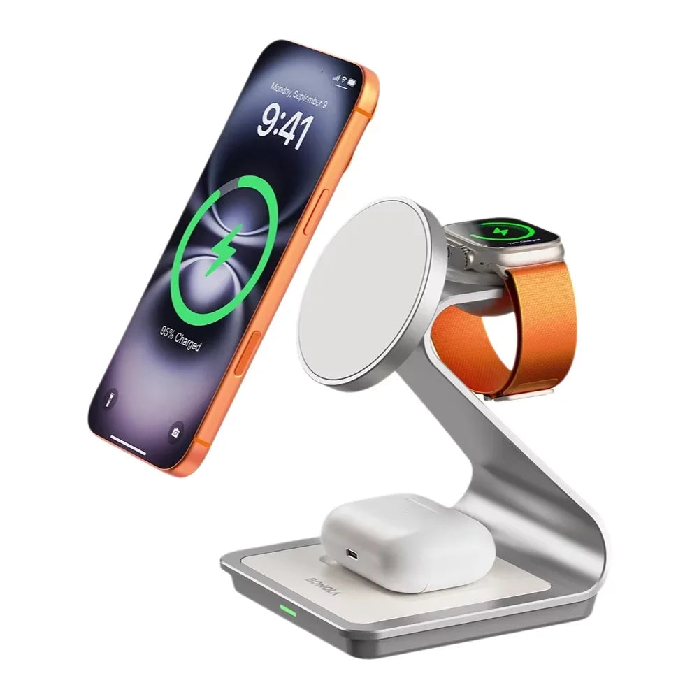 Bonola 3-in-1 Magnetic Wireless Charger for iPhone, AirPods & Apple Watch
