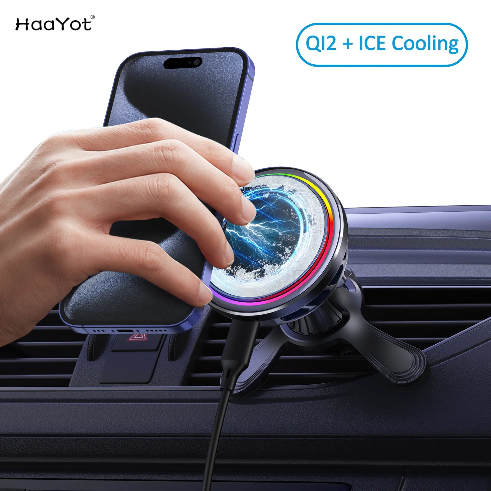 RGB Air Vent Phone Mount with 25W Fast Wireless Charger & Cooling Fan