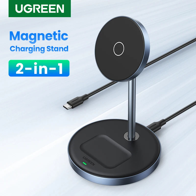 UGREEN 2-in-1 Magnetic Wireless Charger Stand – 7.5W for iPhone & AirPods