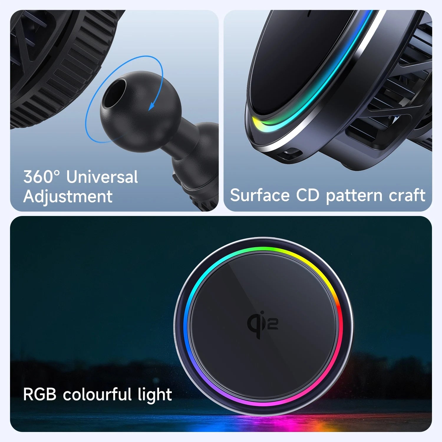 RGB Air Vent Phone Mount with 25W Fast Wireless Charger & Cooling Fan