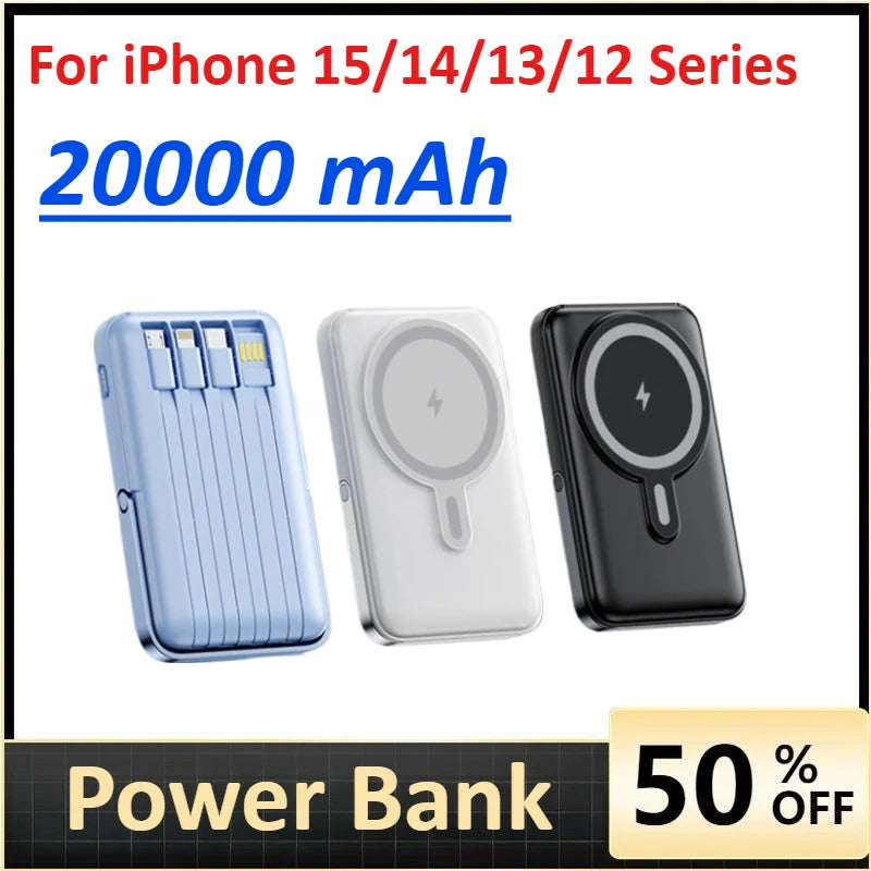 Magnetic 20,000mAh Power Bank for iPhone 15/14/13 – MagSafe Compatible